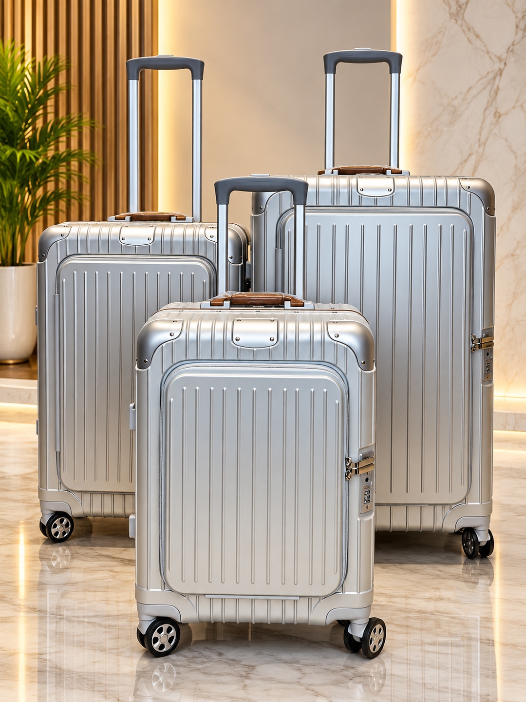 Aluf collection — aluminum-look silver hardshell luggage.