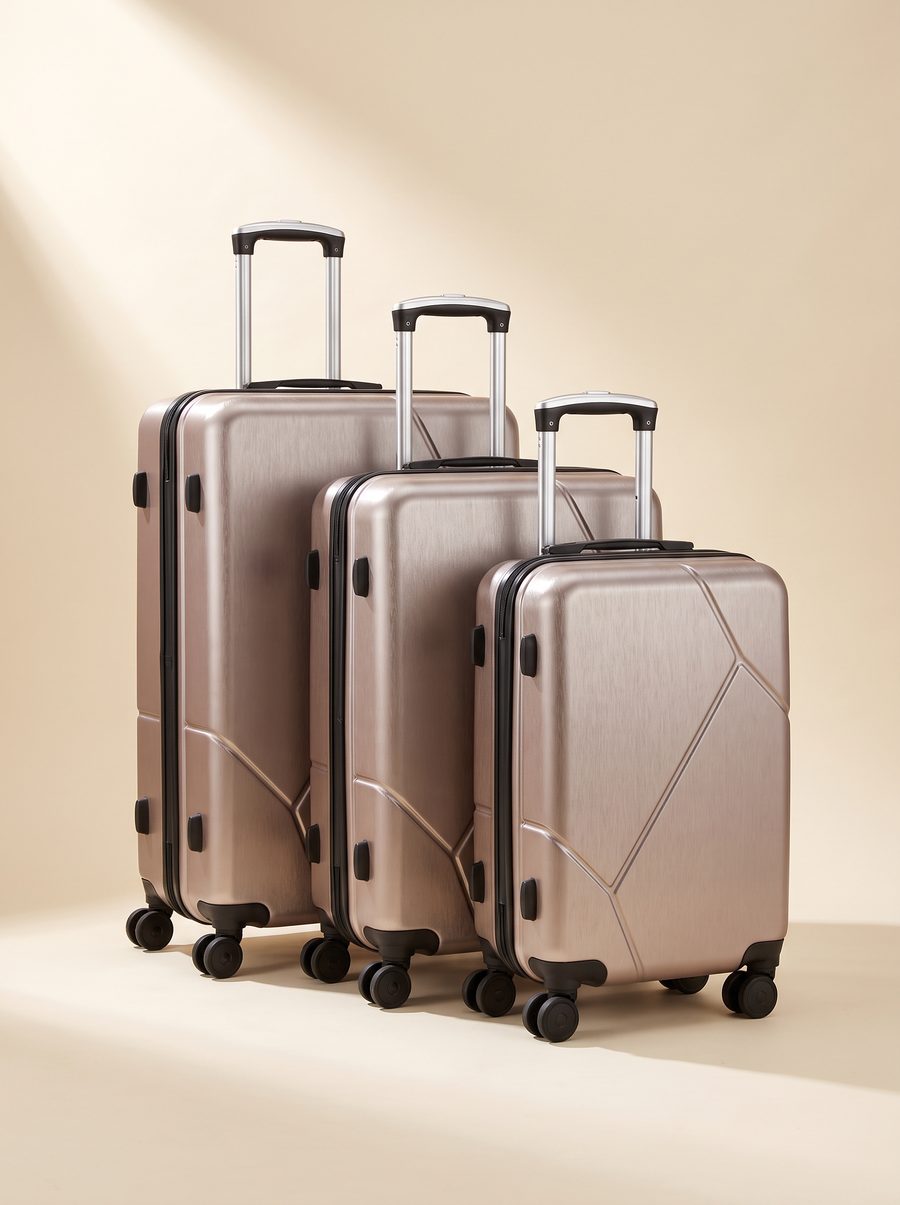 Axis collection hardshell luggage set in copper silver.