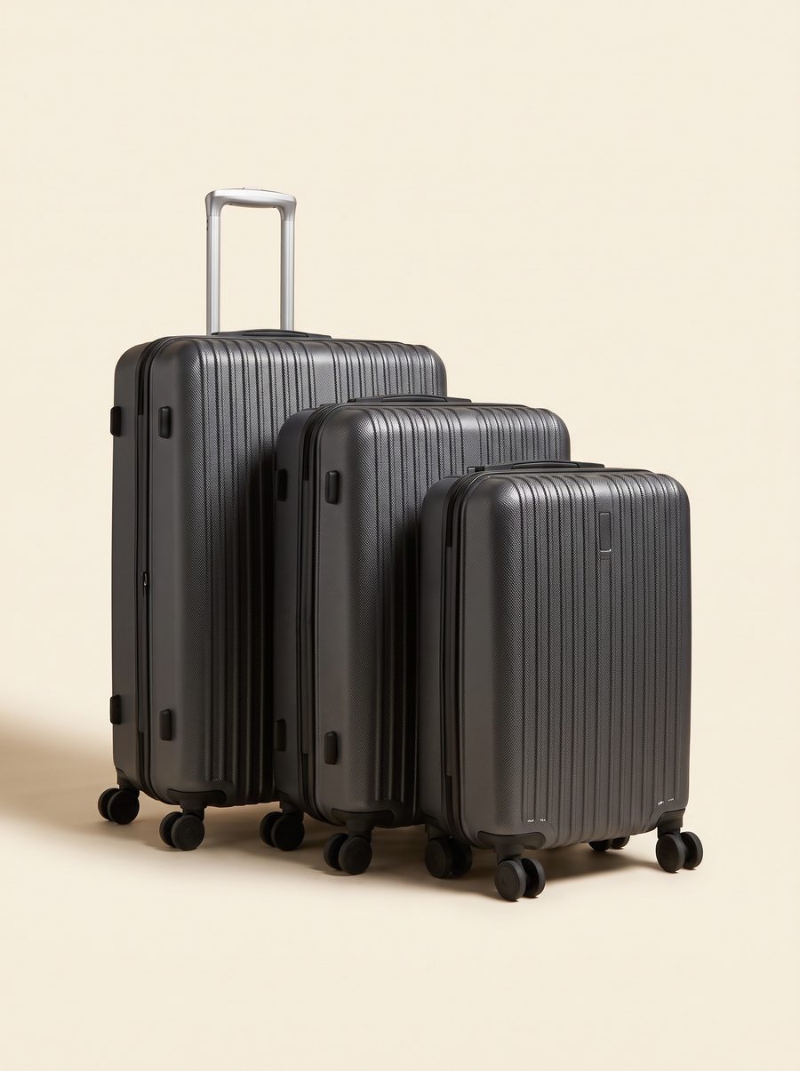 Benz collection hardshell luggage set in charcoal grey.