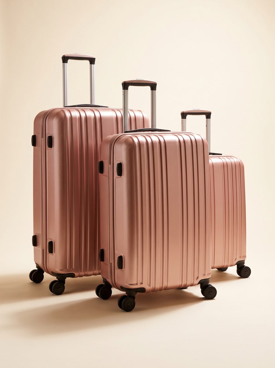 Rivera collection hardshell luggage set in rose gold.